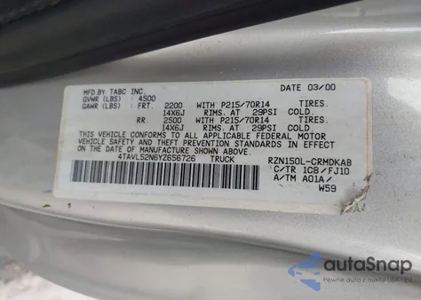 2000 Toyota Tacoma Xtracab from USA, damaged, VIN 4TAVL52N6YZ656726